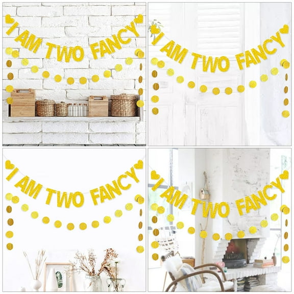 LABSERRON 2 Pcs Birthday Banners Golden Paper Party Decorations for Child Celebration