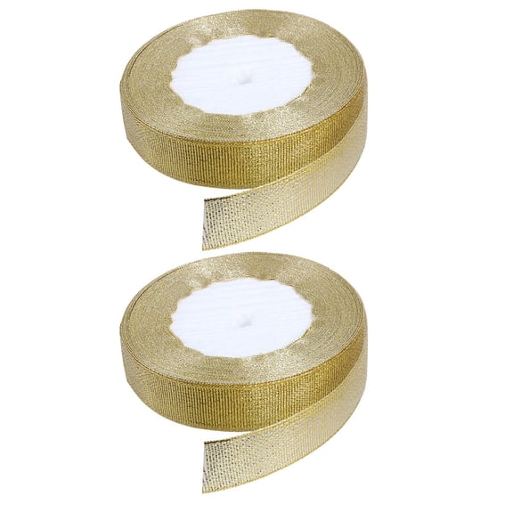 LABSERRON 2 Rolls Wrapping Ribbon for Presents and Holiday Parties in Golden Polyester 11.8in x 0.8in