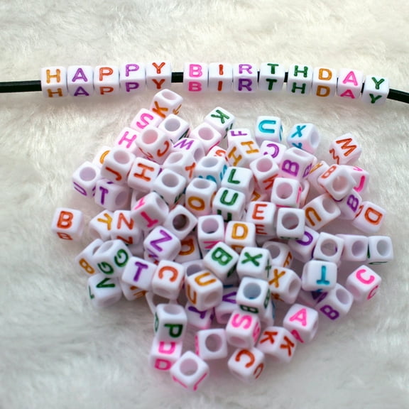LABSERRON 200 Pieces Cube Beads for Teacher's Day Letter Beads for Jewelry Making White