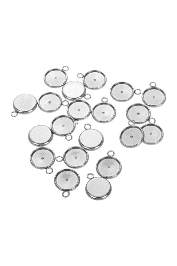 20Pcs Bezel Setting Pendant Trays Silver Round Edge Design for Diy Jewelry Making