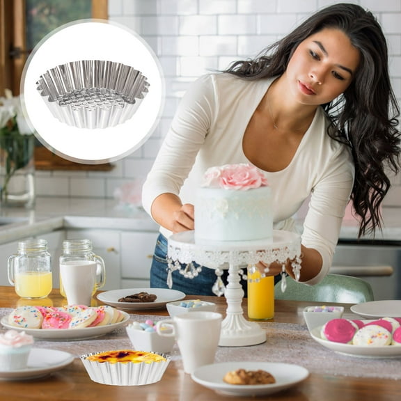 LABSERRON 20Pcs Egg Tart Mold Reusable Metal Muffin Baking Cups Stainless Steel Round Fluted Design for Baking Desserts