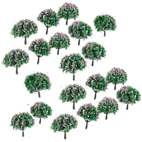 LABSERRON Scenery Tree Model Pink Green Plastic for Train Layouts 20Pcs