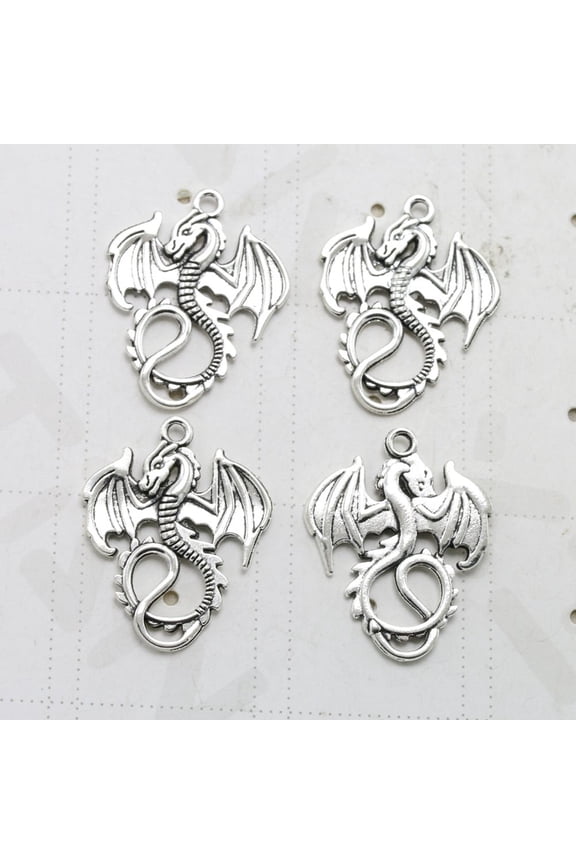 20Pcs Pendant Charms for DIY Jewelry Making in Dragon Shape and Antique Silver Color