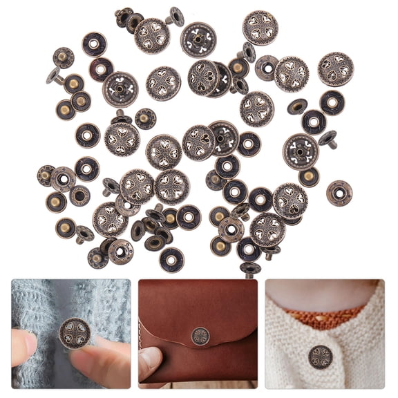 LABSERRON 20Sets Zinc Alloy Button Wallet Buckle Snap Fastener Dark Brown Heart Shape For Handbag DIY Craft