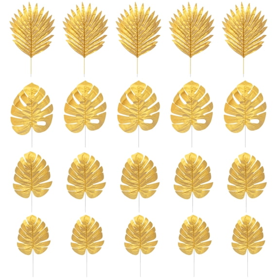 LABSERRON 20pcs Faux Tropical Leaves Golden Plastic Decoration Ornament for Scene Layout Adults Wedding Decor