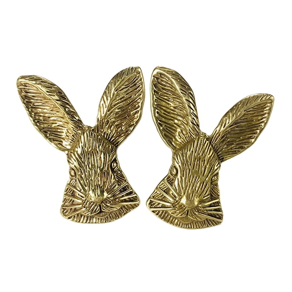 LABSERRON 2Pcs Bunny Head Shaped Golden Brass Pull Handle for Cabinet Knobs and Drawer Pulls Homeowners