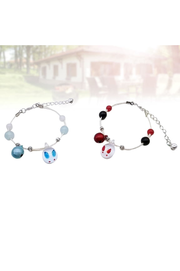 2Pcs Classic Fashionable Ceramic Round Message Bracelets for Couples Blue 17x6.1in