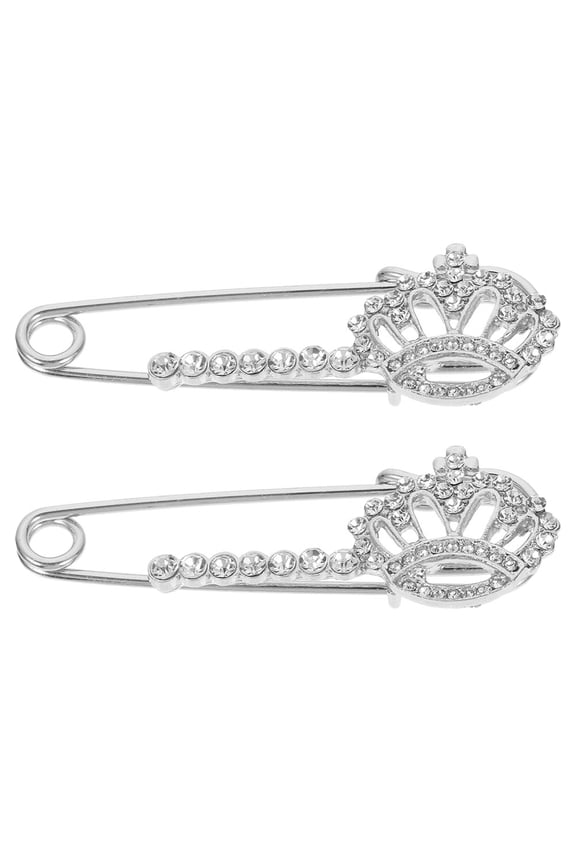 2Pcs Crown Brooch Pin Rhinestone Alloy Elegant Safety Pin for Women Clothes Decoration