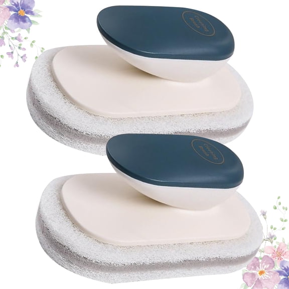 LABSERRON 2Pcs Dark Blue Ergonomic Handle Sponge Brush for Kitchen Cleaning and Scrubbing Dishes Home Use