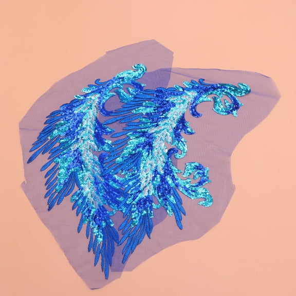 LABSERRON Durable Blue Sequins Cloth Patch Wings Shaped Clothing Accessory 2Pcs