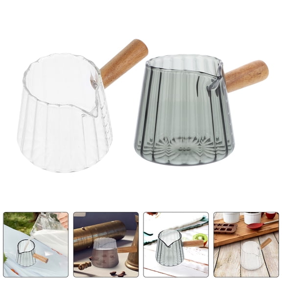 LABSERRON 2Pcs Espresso Shot Glasses Small Glass Creamer Cup With Wooden Handle For Coffee Enthusiasts Home Use 180ml