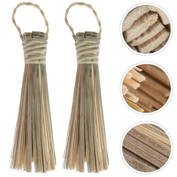LABSERRON 2Pcs Green Bamboo Woven Brush Cylindrical Handle for Pot Cleaning Home Use Kitchen Tool