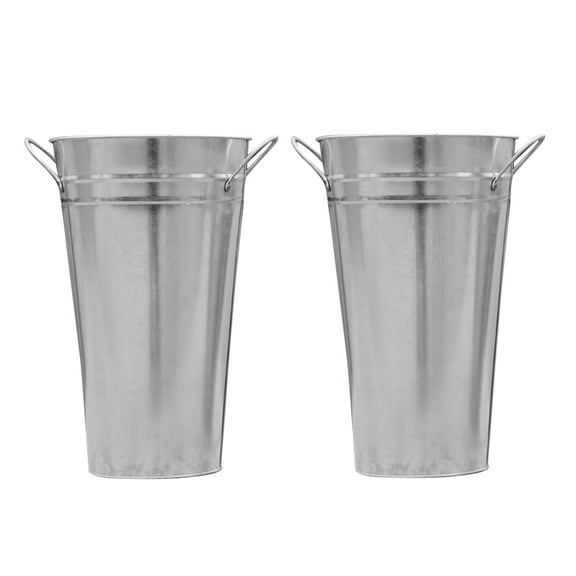 LABSERRON 2Pcs Metal Flower Jugs Vases for Home Decoration and Office Use Silver Galvanized Tin Buckets