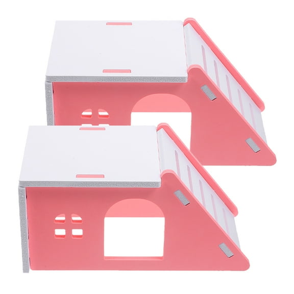 LABSERRON 2Pcs Pink PVC Hamster Habitat Hide Angled Design for Indoor Use