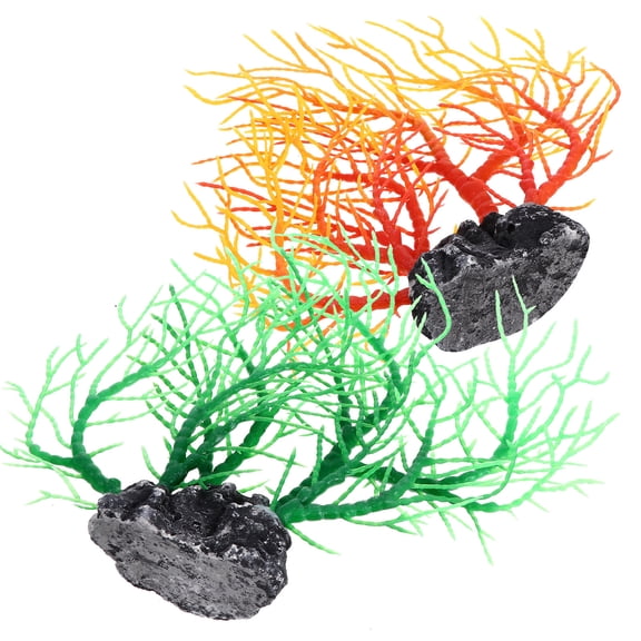LABSERRON 2Pcs Plastic Aquatic Plants Coral Tree Shape Lifelike Outlook Orange .4X8.7in