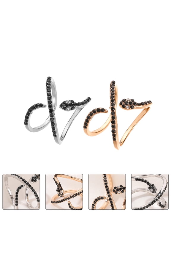 2Pcs Punk Style Copper Snake Styled Ring for Women Finger Decor