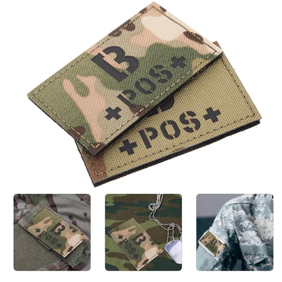 LABSERRON 2Pcs Green Camouflage Blood Type Patch with Hook and Loop for Clothing and Backpacks
