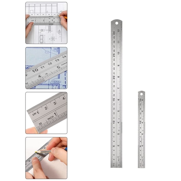 LABSERRON 2-Pack 30cm Stainless Steel Standard Rulers Measuring Tools for Students and Teachers, and Precise