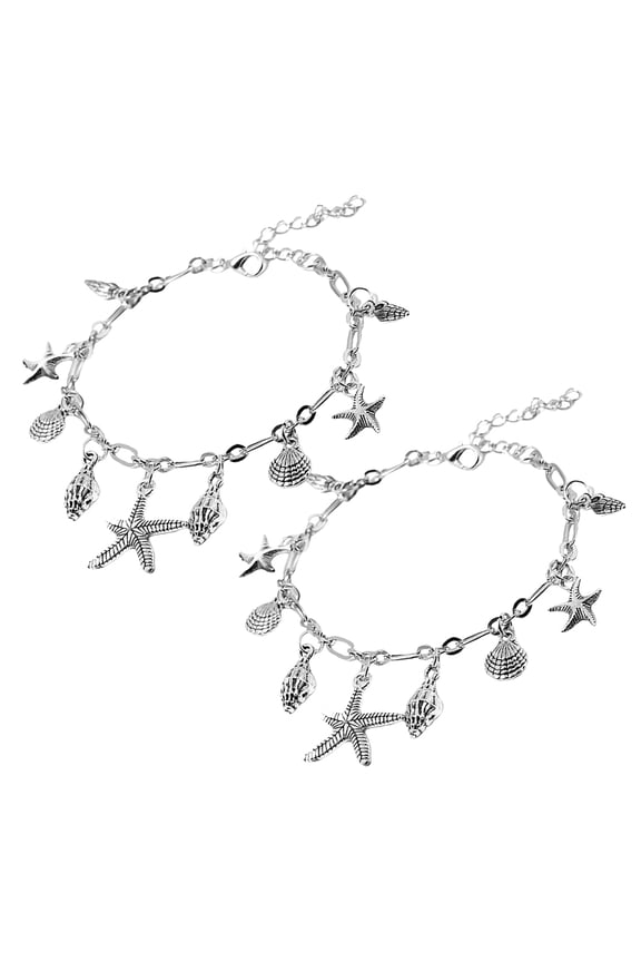 2Set Hawaiian Seashell Anklet Bracelet Boho Style Zinc Alloy Chain for Beach Vacation