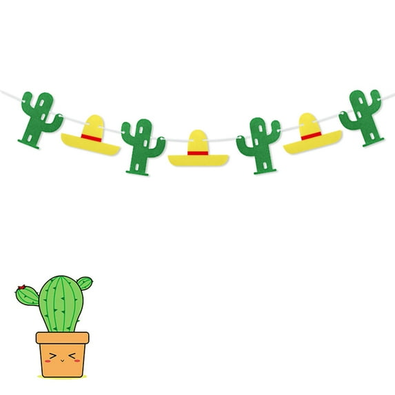 LABSERRON 2Sets Cactus Theme Banner Non-Woven Fabric Multi-Colored 11.8*5.5In Mexican Party Decorations