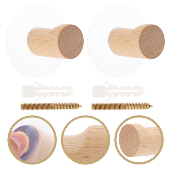 LABSERRON 2Sets Wood Wall Hooks Khaki Iron Material Load Bearing Hook for Behind Door Storage