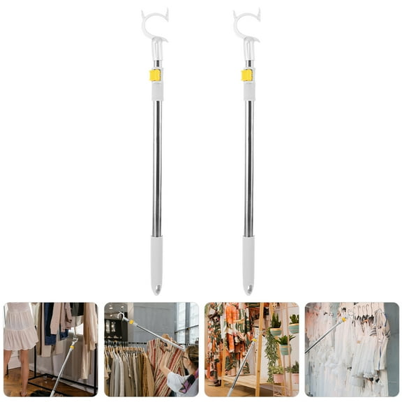 LABSERRON 2pcs Telescopic Clothes Hook Pole Garment Reach Rod For Closet Hanging Easy Install For Clothes Plants