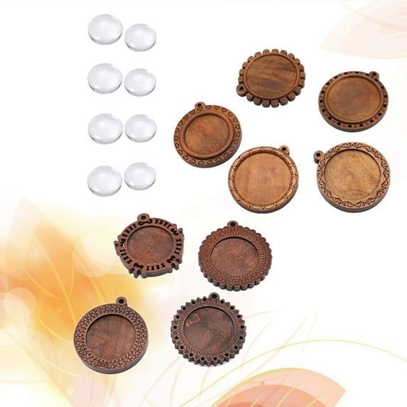 LABSERRON 36Pcs Round Pendant Plate for Craft Enthusiasts in Wood and Glass Material