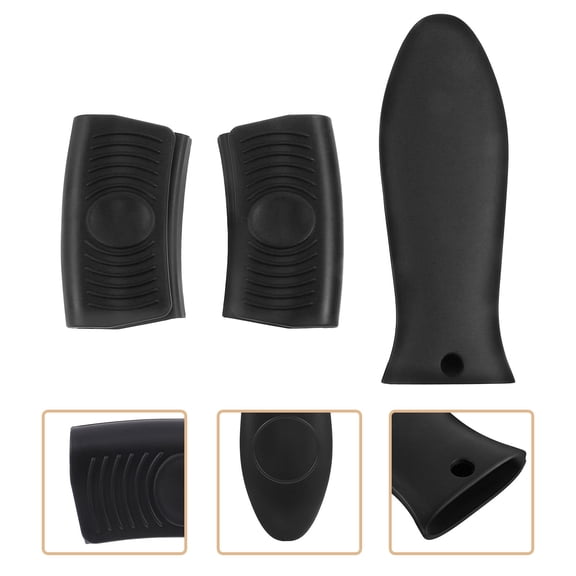 LABSERRON 3Pcs Anti Scald Handle Covers For Kitchen Use Insulation Black Silicone