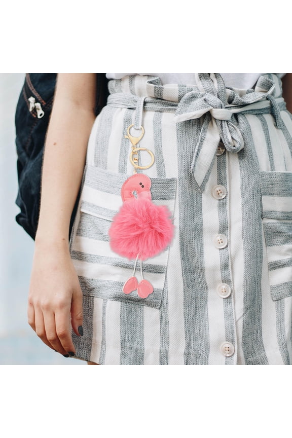 3pcs Fluffy Flamingo Keychain Plush Key Ring Holder For Car Bag Decoration Cute Colors Present For Adults