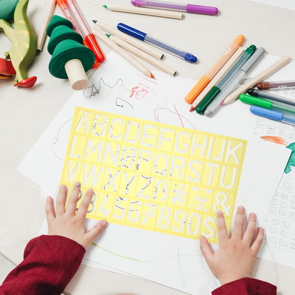 LABSERRON 4 Sets Large Alphabet Stencil Ruler for present Card and Pigment Painting 10.2x6.3x1.3in