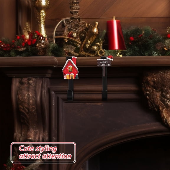 LABSERRON 4Pcs Christmas Stocking Holder Stand Non-Slip Right Angle Metal Mantel Hooks for Fireplace Holiday Decorations