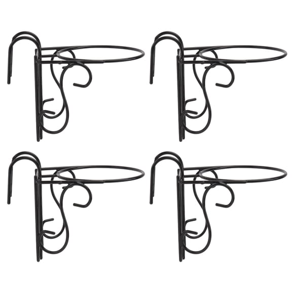 LABSERRON 4-Pack Black Wall Mounted Flower Pot Hanging Rack Plant Holder for Outdoor Garden and Patio Use