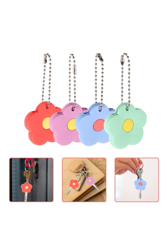 4Pcs Key Identifier Covers Flower Shape PVC for Household Users Key Protection