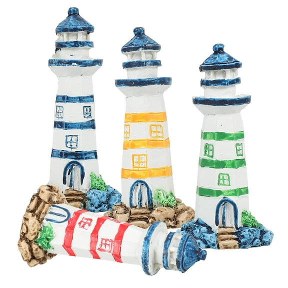 LABSERRON 4Pcs Miniature Lighthouse Models Resin Decorative Figurines For Aquariums And Nautical Themed Rooms