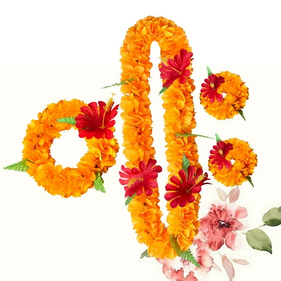 LABSERRON 4Pcs Tropical Birthday Decorations Orange Leis for Adults Hawaiian Party and Festivals