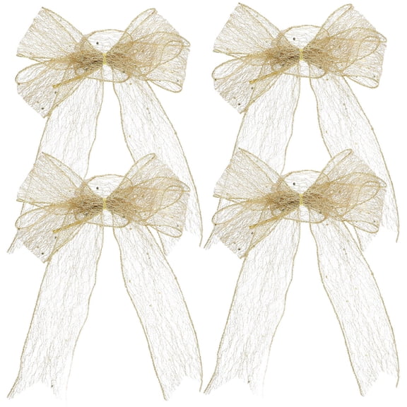 LABSERRON 4pcs Golden Sequin Box Bow for Christmas Tree Decorations