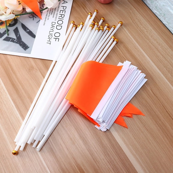LABSERRON 50 Pcs Orange Polyester Triangular Banner for Party Sports Events Decorative Flags