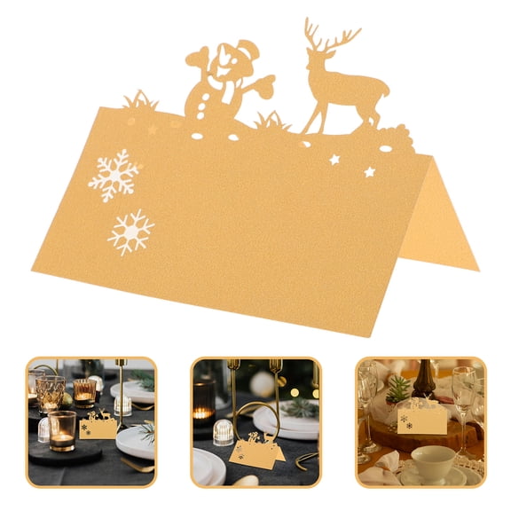 LABSERRON 50Pcs Golden Paper Tent Shape Table Place Cards for Christmas Party Favor 10.00X8.40X5.00cm