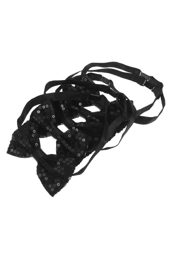 5Pcs Adjustable Shiny Bow Ties for Parties and Banquets in Black Polyester