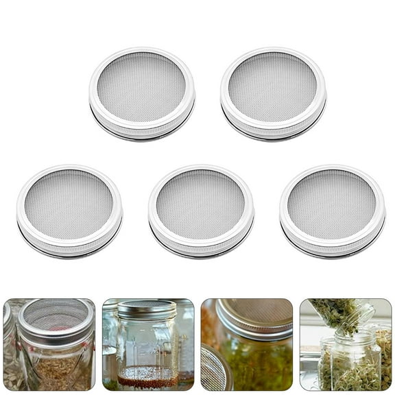 LABSERRON 5Pcs Sprouting Lid Silver Round for Jar Strainer Screen for Canning Jars Home Use