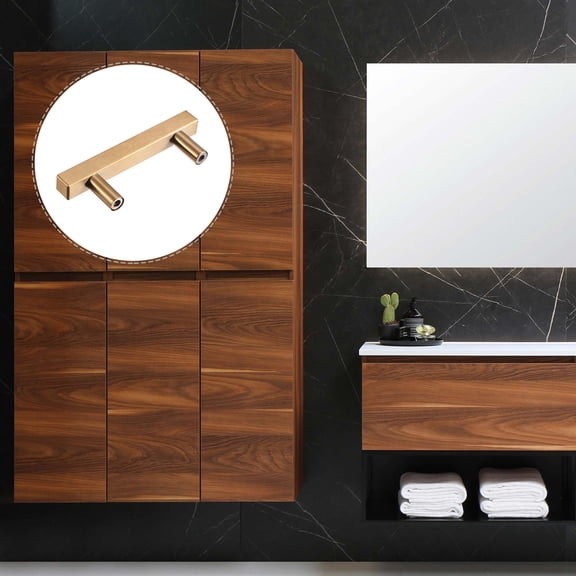 LABSERRON Kitchen Cabinet Handles T Shaped Golden Alloy 5Pcs