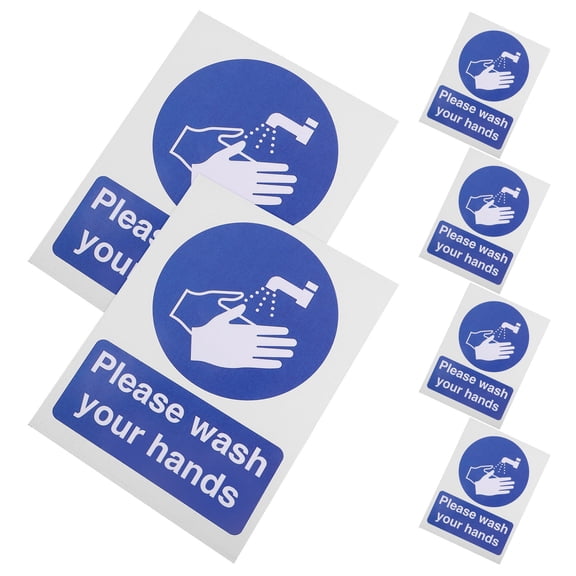 LABSERRON 6Pcs Hand Wash Reminder Decals Sky-Blue Rectangular Paper for Public Restrooms and Schools