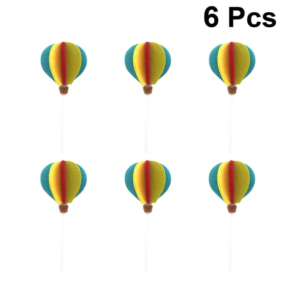 LABSERRON 6Pcs Multi Colored Hot Air Balloon Cake Toppers for Beach and Theme Parties 4.7x2x2in