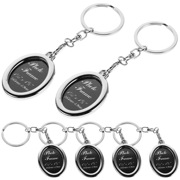 LABSERRON 6Pcs Silver Photo Frame Keyring for Couples and Family 1.4X1.3X0.2in