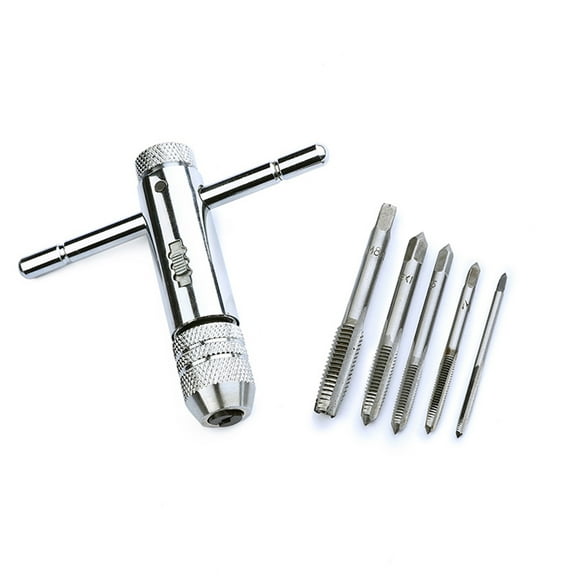 LABSERRON 6Pcs Steel T-Handle Ratcheting Tap Wrench Adjustable for Hand Tools 4.0x3.4x0.8in