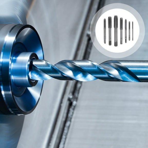 LABSERRON 7Set Steel Machine Tap Die Set Straight Flute Tap Silver for Repair and Maintenance Work