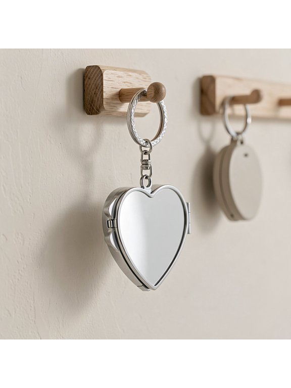8pcs Heart Makeup Mirror Keychain, Silver, Dual-Sided & Folding