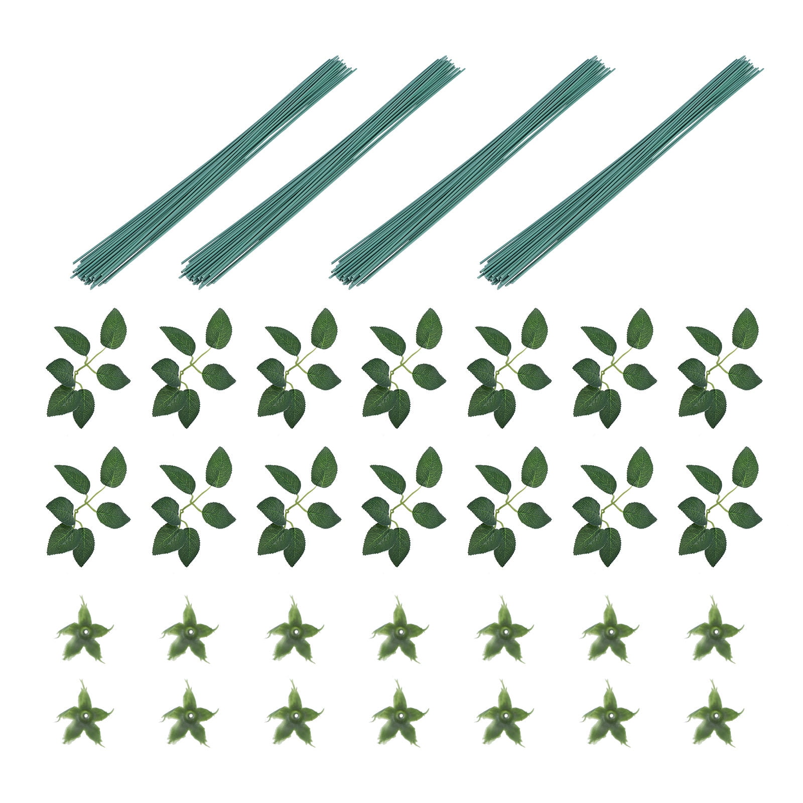 LABSERRON 90Pcs Lifelike Faux Leaf Stems Green Plastic Iron Wire Craft Flower Stems for Gardening Home Decor