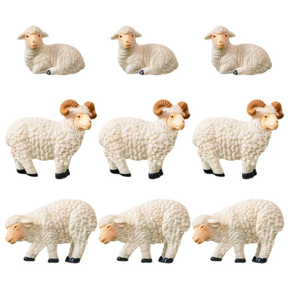 LABSERRON 9Pcs Mini Resin Sheep Figurines for Lawn Micro Landscape Decor Beige White 1.8x1.6x0.8in