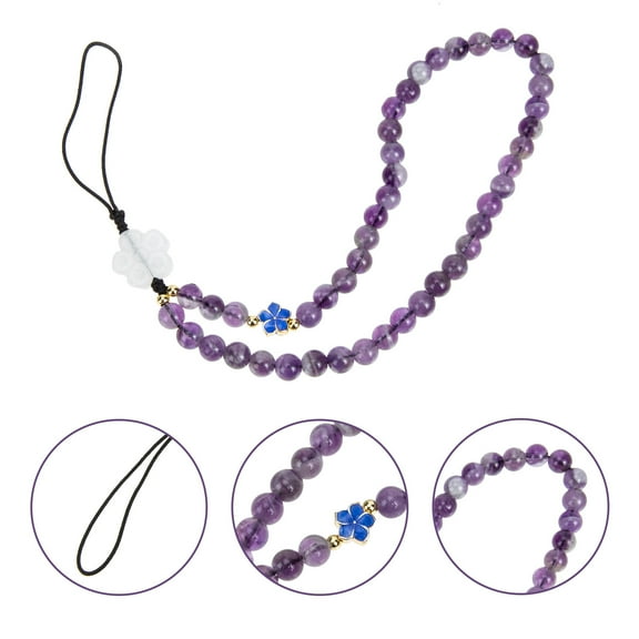 LABSERRON Amethyst Phone Charm Lanyard Strap Beaded Mobile Phone Pendant For Electronic Accessories Id Cards And More